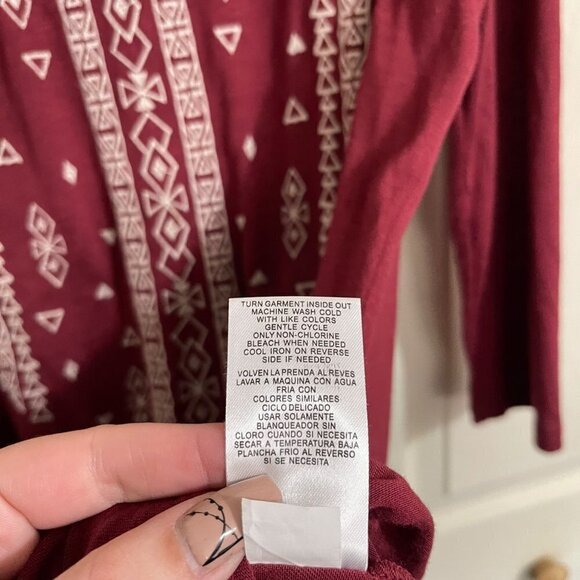 RXB Womens Red Bohemian Embroidered Shark Bite Hem 3/4 Sleeve Blouse Large - Picture 5 of 6